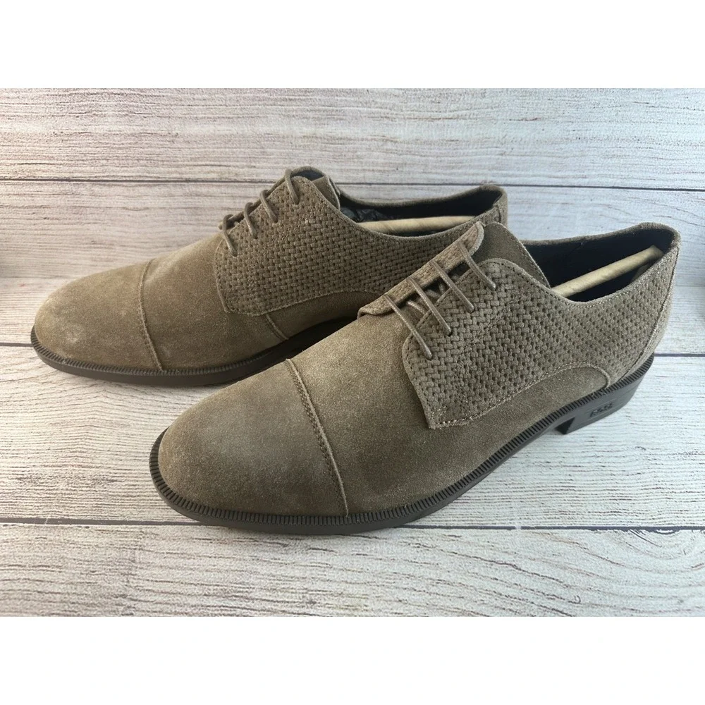 HUGO BOSS Men's Taupe Tayil Suede Leather Derby Oxford Dress Shoes US 7.5